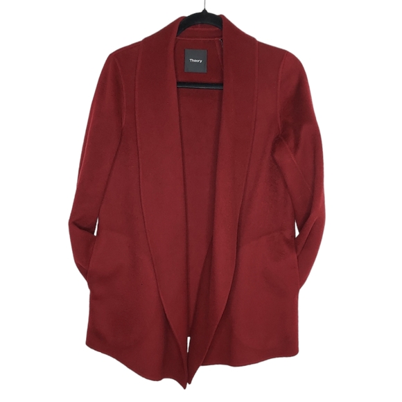 Theory Blazer Womens - Burgundy Wool Blend Open Jacket - Picture 2 of 7